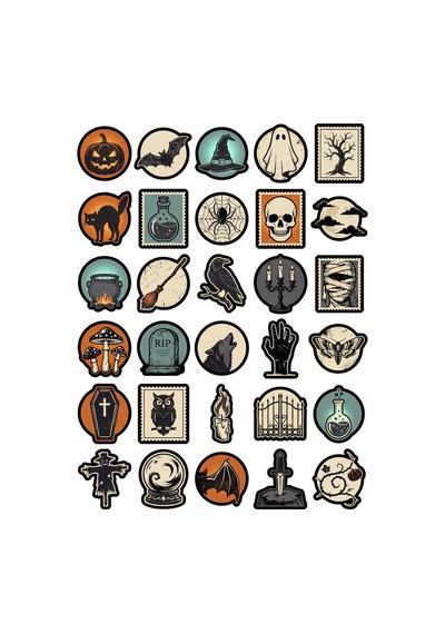 30 Adet Vintage Gotik Pul Sticker Seti - Laptop Defter Telefon Ajanda Çok Renkli