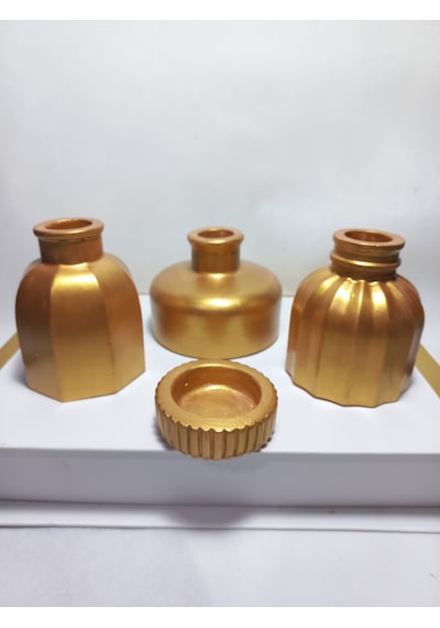 Modern Minimal Vazo Set 3'lü, Ev & Ofis Hediyelik, Dekoratif Obje, Gold