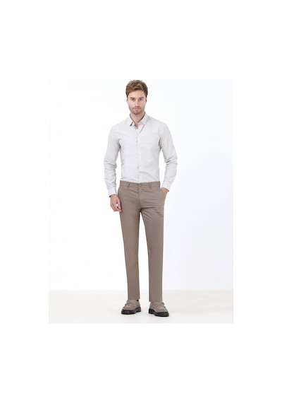 Kip Vizon Düz Dokuma Slim Fit Casual Pamuk Karışımlı Pantolon Vizon