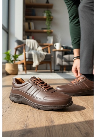 Enoch Hakiki Deri Kahverengi Dikiş Detaylı Erkek Sneaker Ayakkabı Ortopedik Taban Kahverengi Enoch Hakiki Deri Kahverengi Dikiş Detaylı Erkek Sneaker Ayakkabı Ortopedik Taban Kahverengi