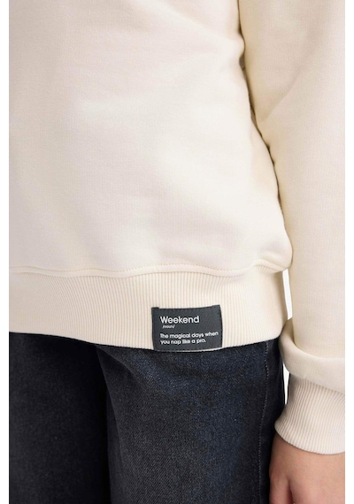 Defacto Kız Çocuk Relax Fit Bisiklet Yaka Baskılı Sweatshirt E6842a826sper98 Ekru-er98