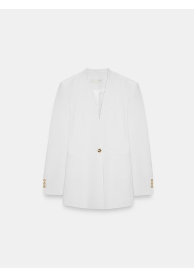 Dilvin 60807 Yakasız Vücuda Oturan Blazer-beyaz