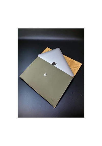 Ledcase 13.3-14 Inch Bilgisayar Evrak Çantası Haki Yeşil Deri+ Camel Velboa 36x24cm Yeşi Turuncu Yeşi Turuncu