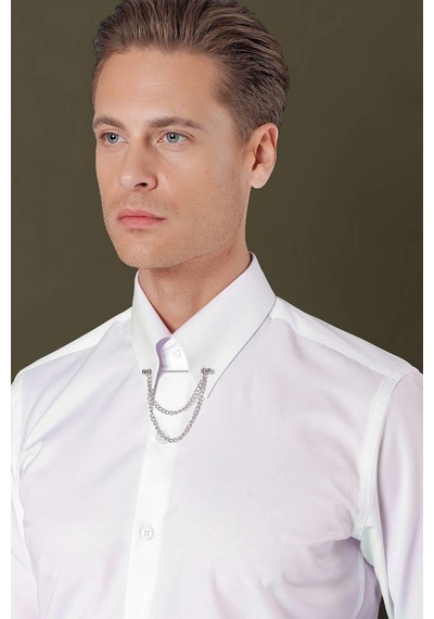 Efor Gk 710 Slim Fit Beyaz Klasik Gömlek Beyaz