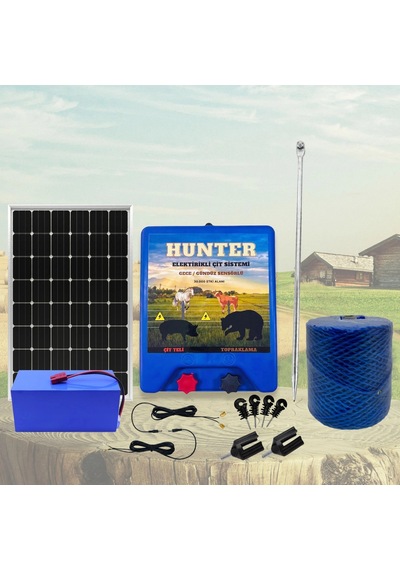 Hunter Profesyonel 500mt Domuz - Ayı Kovucu Elektrikli Çit Sistemi Güneş Panelli Lityum Akülü