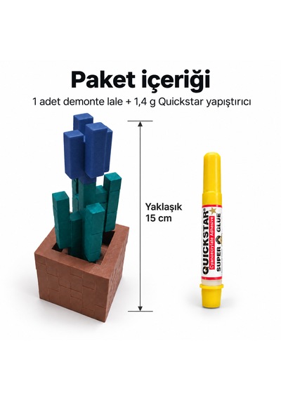 Piksel Lale Biblo - 3d Baskı, Minecraft Esintili Mavi