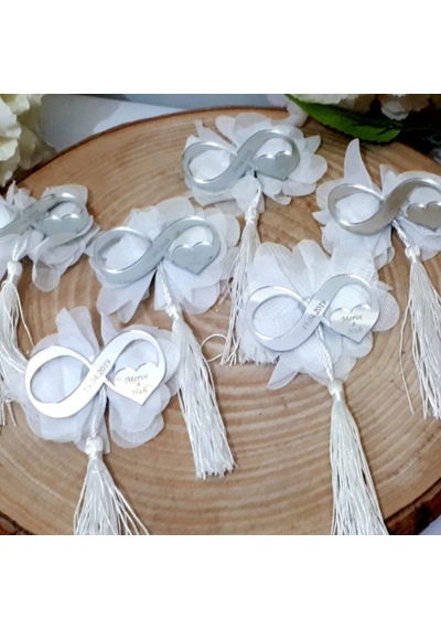 İsim İşlemeli Beyaz Süslü Sonsuzluk İşareti Nikah Şekeri(30 Adet)