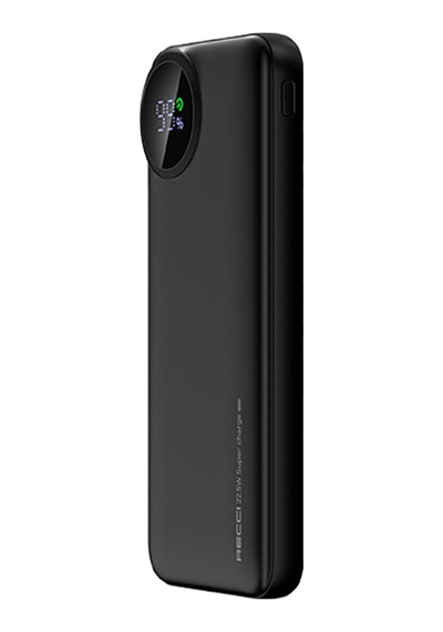 Recci RPB-P48 22.5W 10000 mAh  PD 20 W Dijital Led Göstergeli Hızlı Şarj Powerbank Siyah