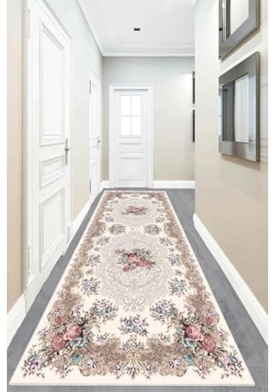 Pelangi Gül Desenli Dijital Baskı Yıkanabilir Modern Salon Halı Ve Yolluk, Bej 60 X 120, 9554527601207 Diğer