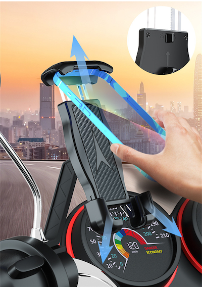 Ayarlanabilir Bisiklet Motosiklet Otomatik Tuşlu Motorsiklet Ayna Bağlantılı Telefon Tutucu Siyah