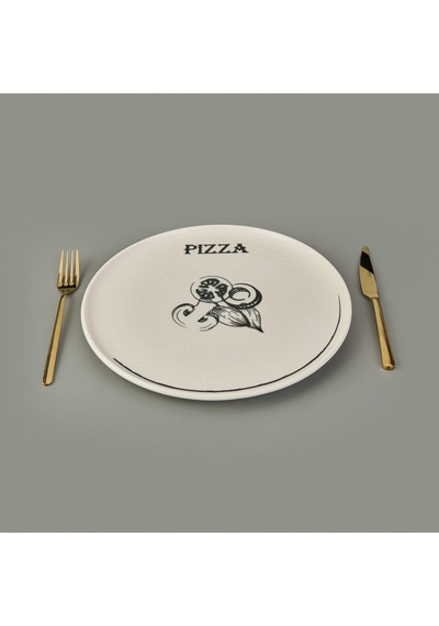 Kitchen Gourmet Pizza Tabağı - Krem / Siyah - 30 Cm Renkli