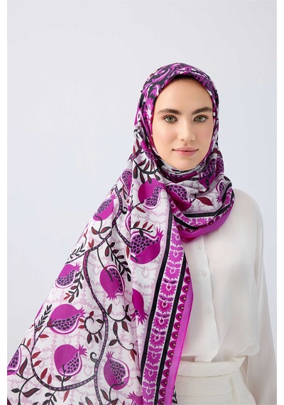 İmannooor Çift Saksı Gri Pamuk Şal 70x210 Fuschsia