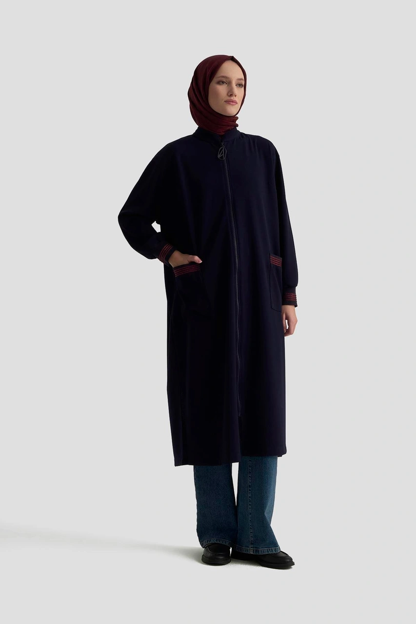 Armine Trend Kolları Ribanalı Boydan Fermuarlı Cepli Giy Çık Lacivert 25kt557