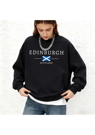 Tarzsokak Edinburgh İskoçya Bayrağı Baskılar Bayan Kapüşonlular Sonbahar Sıcak Koşu Tişörtü Günlük Büyü Siyah