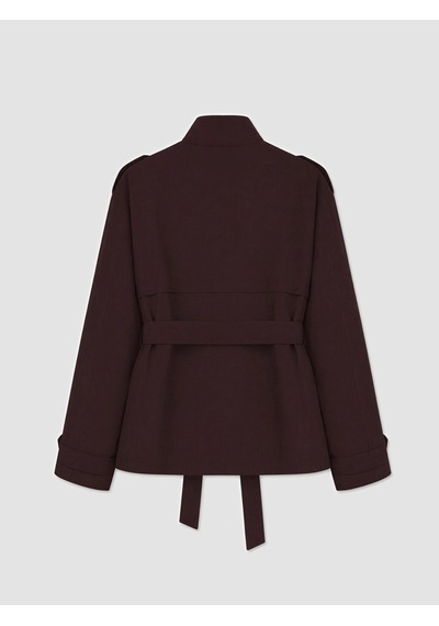 Lcw Modest Bordo Dik Yaka Kuşaklı Oversize Kadın Trençkot