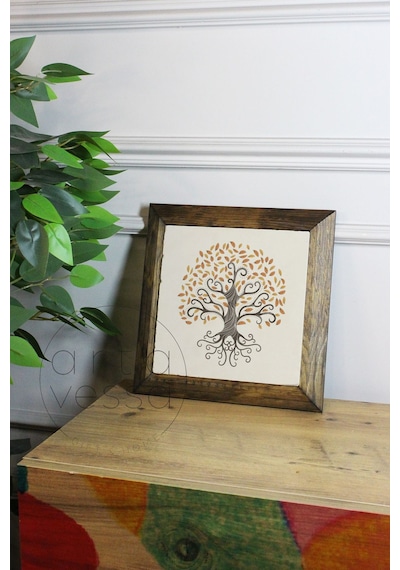 Artavessa Masif Ahşap Çerçeveli Taş Tablo Pano 26 x 26 cm - Ağaç Model 2