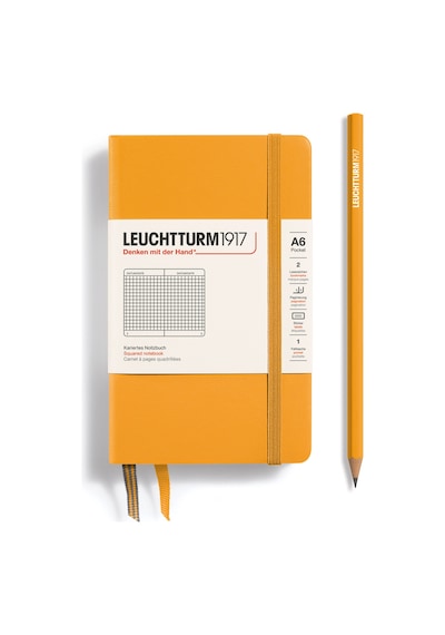 Leuchtturm1917 Not Defteri Cep Boy A6 , Sert Kapak, 187 Numaralandırılmış Sayfa, Kareli, Gündoğumu Sarı
