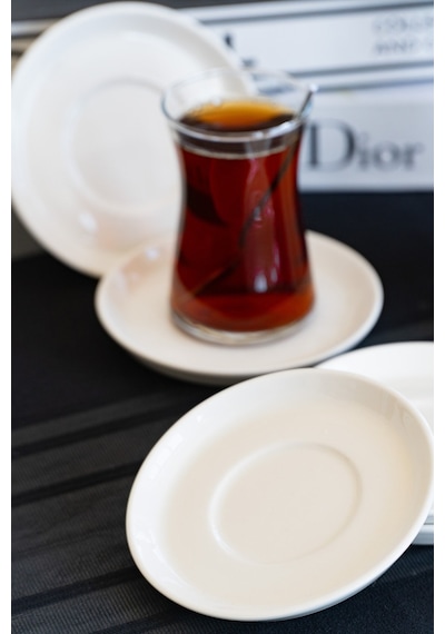 Rüya Yalın 6 Adet 12 Cm Porselen Çay Tabağı Kırık Beyaz Beyaz