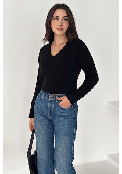Noa & Noa Kadın V Yaka Triko Kazak Cozy Neutral Siyah