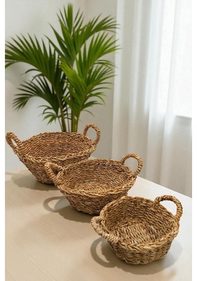 Digithome 3 Lü Naturel Yuvarlak Organizer Sepet -pnl-ph25 S/3 Kahverengi