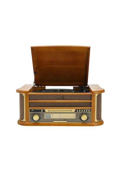 Nostaljik Ahşap Kasa Pikap Kaset Cd Çalar Bluetoothlu Kumandalı Radyo Mp3 Usb 33-45-78 Lik Plakla Kahverengi