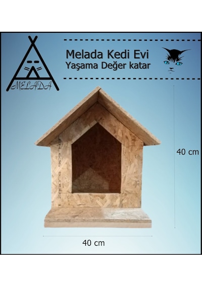 Melada Kedi Evi Dış Ortam Uygun Ahşap Kedi Evi Osb 45x40x40 Cm