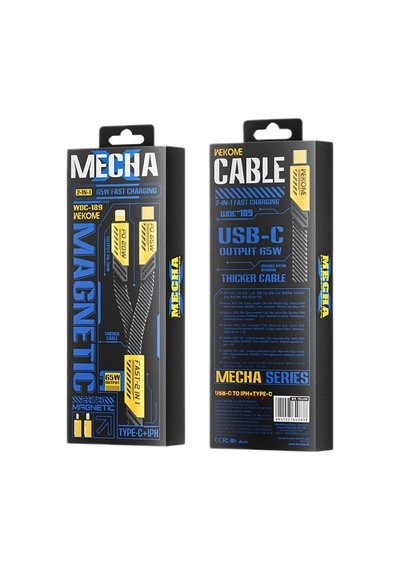 Wekome WDC-189 2 in 1 65 W + 20 W Usb-c To Lightning - Type-c Hızlı Şarj Kablosu Gri