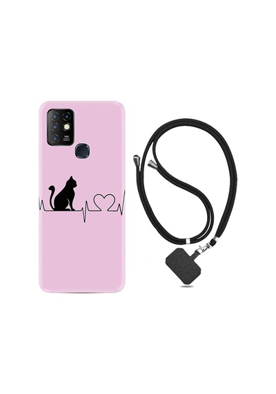 Infinix Hot 8 Kılıf Boyun Askılı Pink Cat Heart 1303