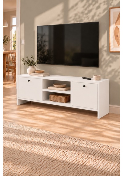 Tv Ünitesi 120 Cm Tv Sehpası Düşer Kapaklı Tv Ünitesi Televizyon Sehpası Britanya Beyaz