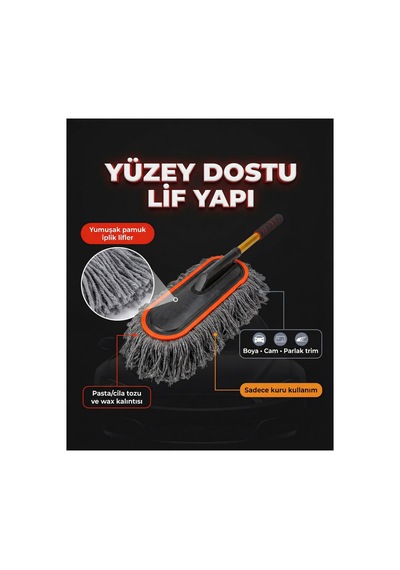 Teleskopik Oto Cila Toz Ve Wax Fırçası Uzatılabilir Saplı