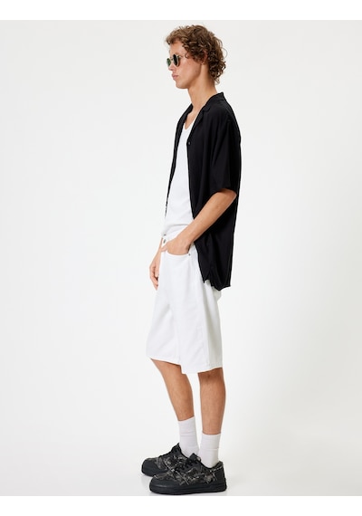 Koton Oversize Kot Şort Bermuda Cep Detaylı Pamuklu Beyaz 4sam40052ıd Beyaz
