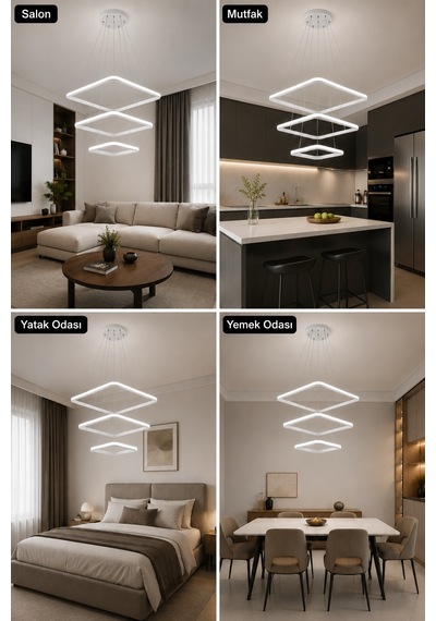AvizeGO Melo 3'lü Led Sarkıt Avize 3 Renk Kumandalı Beyaz