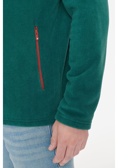 Ac&Co / Altınyıldız Classics Erkek Yesıl Sıcak Tutan Standart Fit Normal Kesim Bato Yaka Çift Fleto Cepli Sweatshirt Polar
