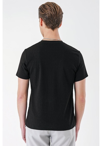 Efor Slim Fit Bisiklet Yaka Sıva Dokuma Pamuklu Siyah Tişört Ts 882 Siyah