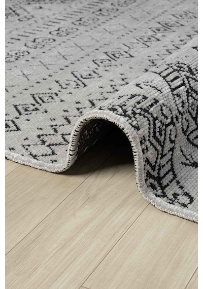 Gaia Gri Halı Yıkanabilir Kaymaz Taban Şönil Kilim Dokuma Pamuk Taban Kilim 10338 Gri