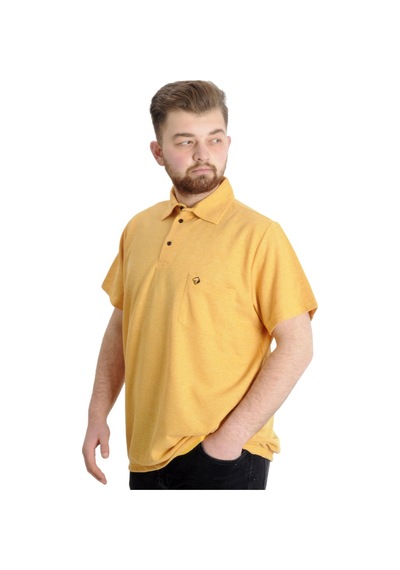 Mode Xl Büyük Beden Erkek T-Shirt Polo Cepli Golf Waffle 23320 Hardal 001