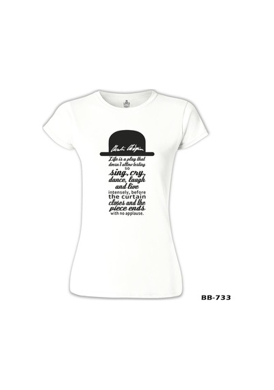 Charlie Chaplin - Curtain Beyaz Kadın Tshirt 001