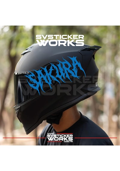 Sakura Yazılı Kask Sticker Tüm Kasklar Uyumlu Tek Yön 1 Adet Mavi