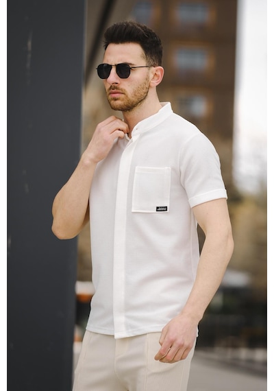 Oksit Erkek Slim Fit Kısa Kol Hakim Yaka Erkek Gömlek 001