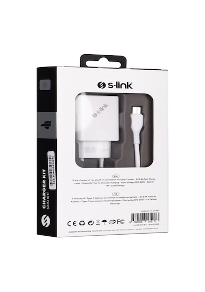 S-Link Sl-Ec40T 5V 2400Ma Type-C Kablolu Beyaz Ev Şarj Adaptörü