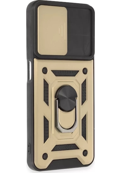 Newface Realme C35 Kılıf Pars Lens Yüzüklü Silikon - Gold Resimdeki