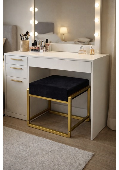 Pure Gold Ayaklı Babyface Puf 50x40x45 Cm - Modern Bench Siyah