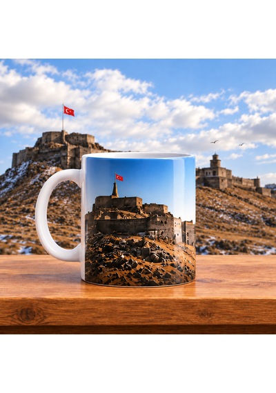 Kars Kalesi Baskılı Porselen Kupa 300 Ml Kars Temalı Hediyelik Bardak Tekli Beyaz