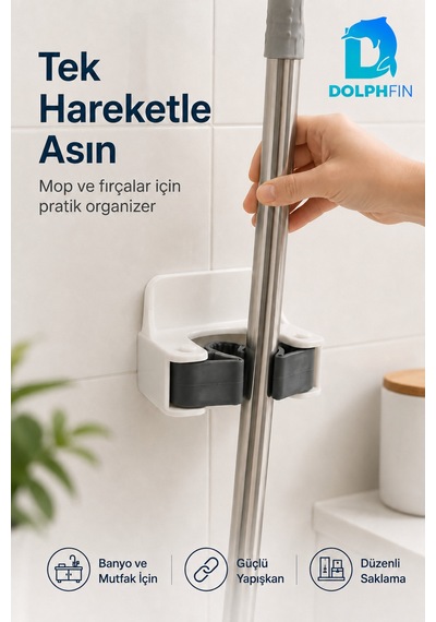 Yapışkanlı Mop Ve Süpürge Tutucu Duvara Monte Kaydırmaz Rulolu Organizer Çok Renkli