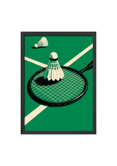 Tenis Raketi Siyah Ahşap Çerçeveli Poster, Dekoratif Spor Duvar Tablosu