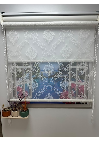 Çift Mekanizmalı Tül Ve Stor Perde Düz - Model 4 Beyaz