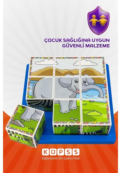 Safari Hayvanları 3d Puzzle - 9 Küp 6 Yapboz Standart