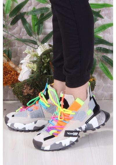 Fort Gj Elanur Rahat Kalın Taban Özel Tasarım Sneaker Kadın Spor Ayakkabı Bej