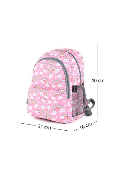 Pembe - Gökkuşağı Desenli Unisex Çocuk Cambridge Polo Club Üçlü Okul Çantası Seti Plcan2079