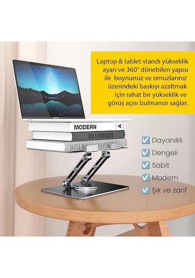Upway 360 Derece Dönebilen Yükseklik Ayarlı Studio Style Alüminyum Laptop Ve Tablet Standı